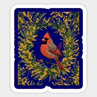 Kentucky Cardinal Bird With Yellow Flower Wreath Sticker